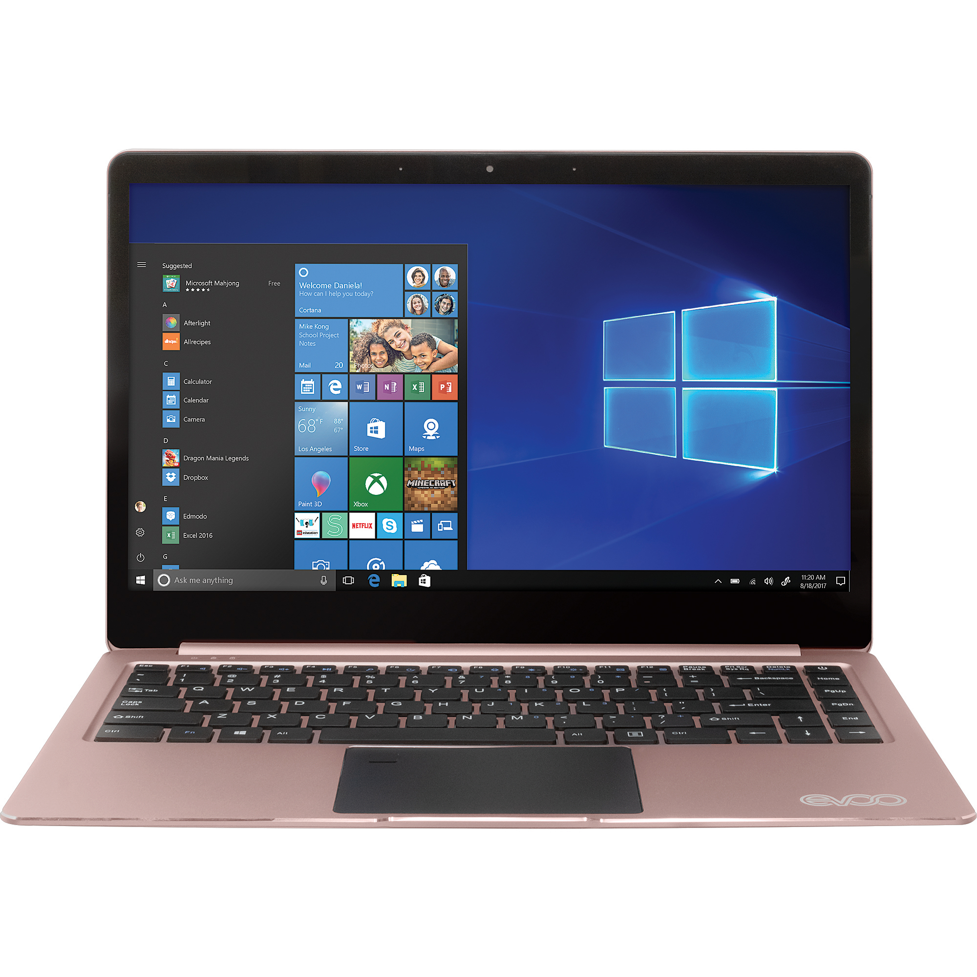EVOO 14.1" Ultra Thin Laptop - Elite Series, Intel Celeron CPU, 4GB Memory, 32GB, Windows 10 S, Windows Hello (Fingerprint Scanner), Rose Gold - image 4 of 5