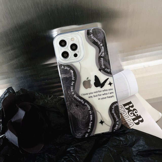 Funda de teléfono de TPU de silicona suave con soporte de mariposa 3D IMD para iPhone 14, 11, 12, 13 Pro Max, 7, 8 Plus, 14Pro, X, XR, XS Max, Fundas de protección Fivean unisex