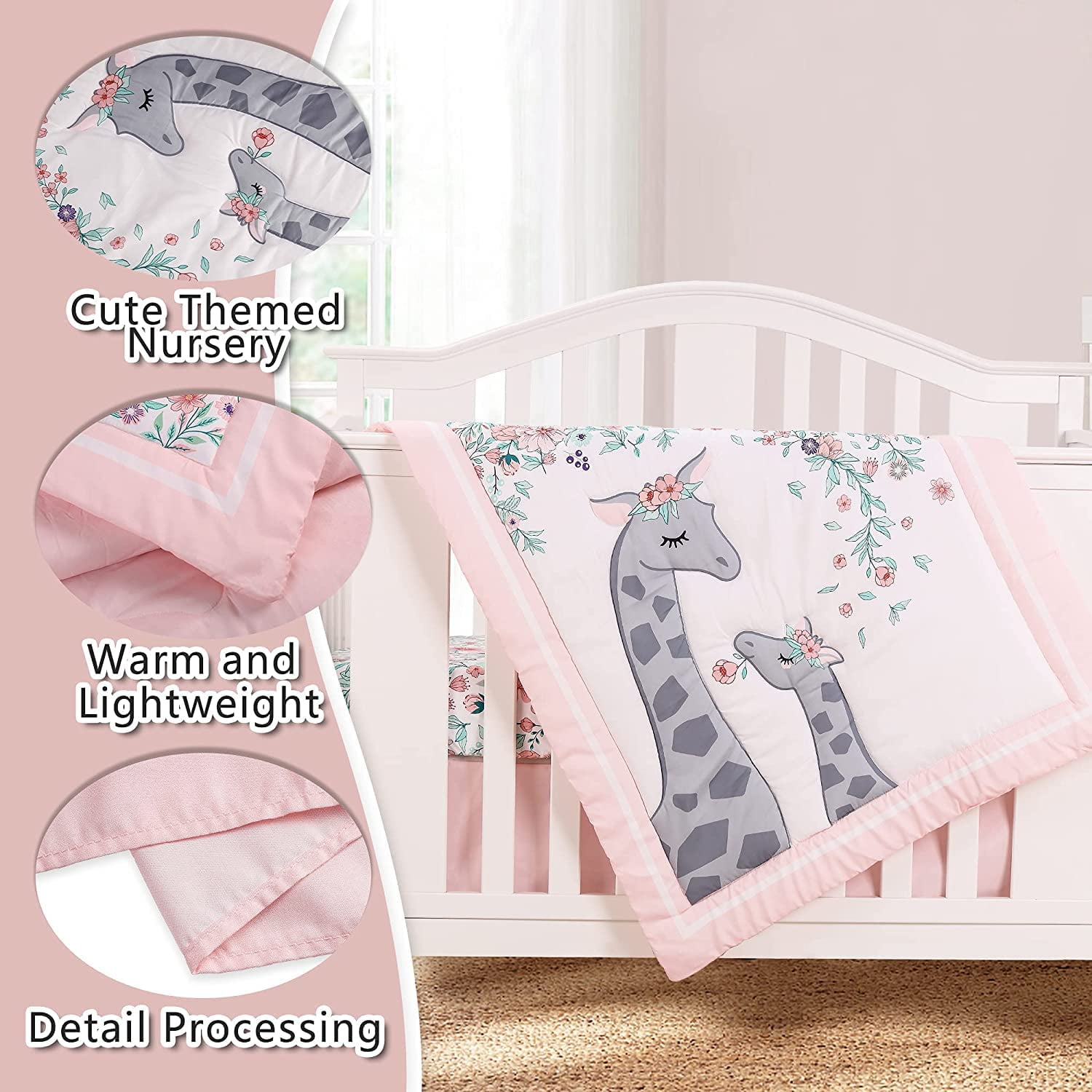 Sweet Baba Giraffe Pink Crib Bedding Set For Baby Girl 3 Pc Baby Nursery Bedding Sets Including Quilt Crib Skirt Crib Sheet Other 3 Piece