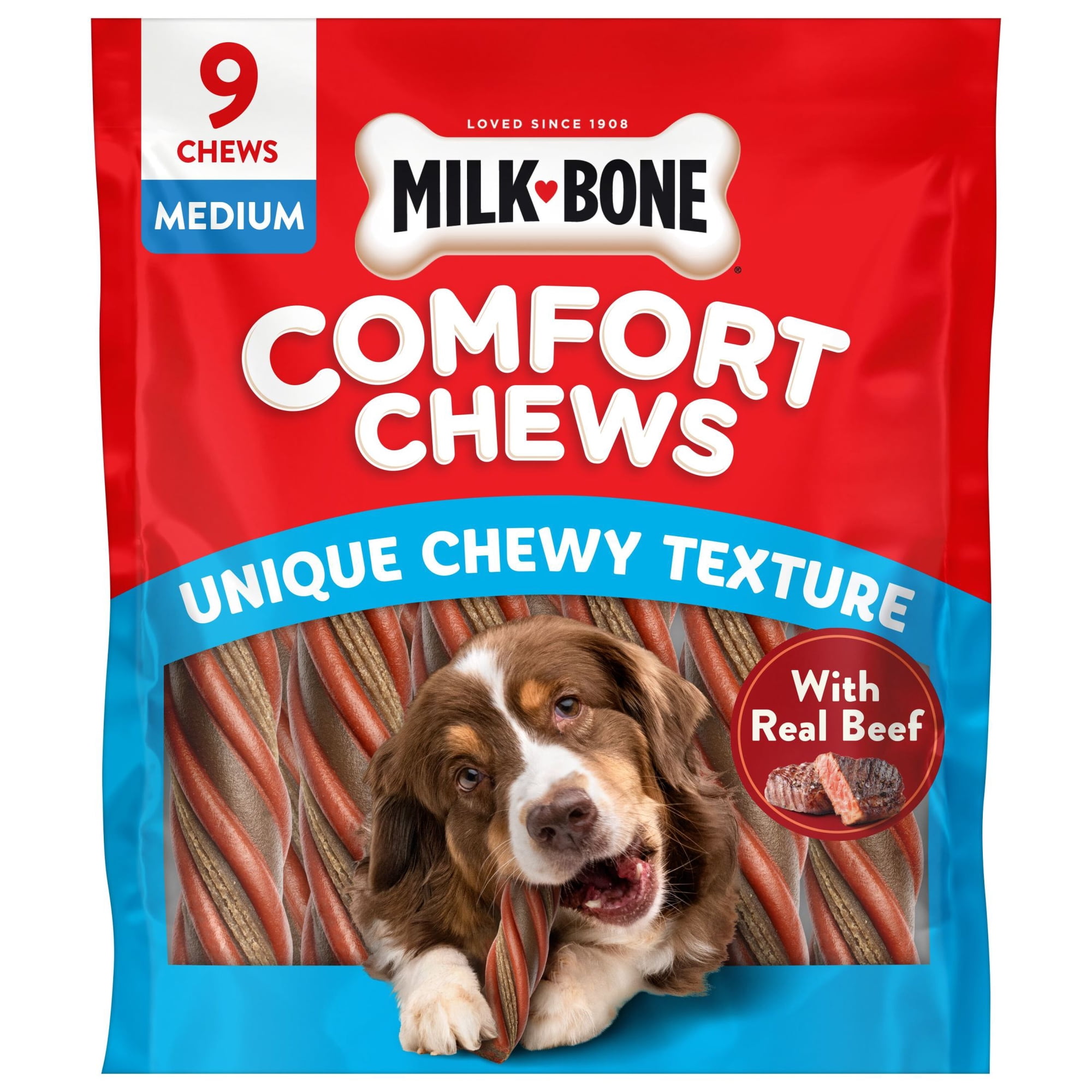 Milk Bone Comfort Chews, Dog Chews with Unique Chewy Texture and Real Beef, 22.2 oz Bag (9 Chews)