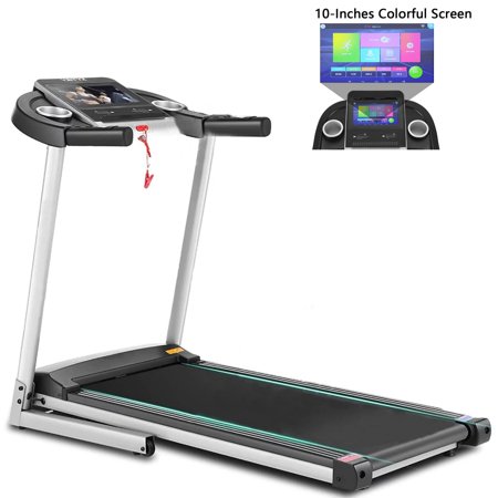 Tikmboex Treadmill wih 10  HD Touchscreen Wifi Connection 3D Virtual Sports Scene  36 Preset Programs and 3 Countdown Modes for for Family Office Use  Silver
