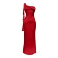 thumbnail image 2 of Satin One Shoulder Maxi Dress for Women Silk Formal Backless Wedding Guest Dresses with Side Splited Color Red Size M, 2 of 5