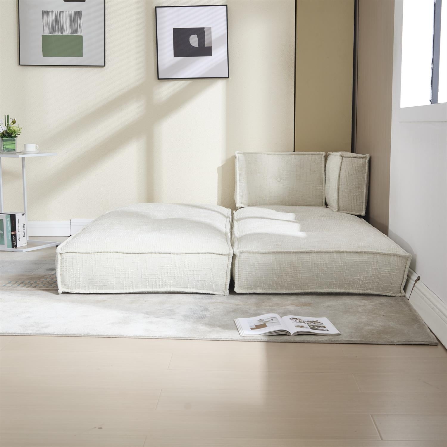 Demi Bonn 78" Versatile Chenille Sectional Sofa with Side Pocket, Modern Couch for Living Room, Customize Layout to Fit Any Space, White