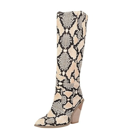 

Beautiful Print Western Knee High Boots Calf Women Stacked Heel Point Toe Boots Womens Leather Knee High Boots Size 11 Wide Width Boots for Women Wide Calf Thigh High Thigh High Stretch