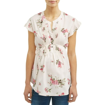 - Oh! MammaMaternity pleated front belted floral top - available in plus sizes