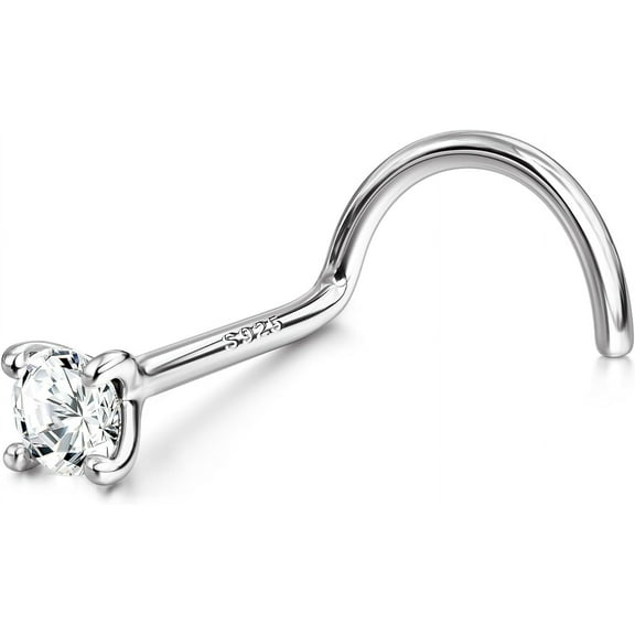 925 Sterling Silver Nose Studs, 18G 20G Corkscrew Nose Ring, Simulated Diamond CZ Hypoallergenic Nose Piercings for Women Men 1.5 2 3MM 18g(1.0mm)/2mm CZ {件数}