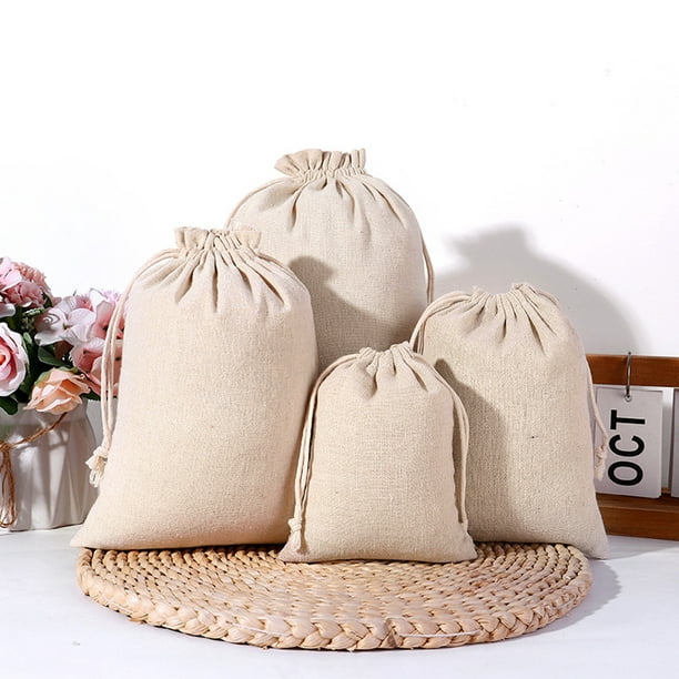 pitrice Cotton Linen Storage Bag Reusable Rectangular Solid Color Jewelry  Underwear Cosmetic Household Drawstring Pouch Pocket 30x40cm 10x12cm 
