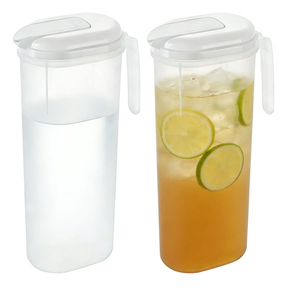KOYPTL 2 Liter Pitcher with Lid,Slim Water jug for Fridge door,Leakproof 64oz plastic pitcher with Handle Clear Shatter-Proof Drink Container for Juice, Iced Tea, Coffee Lemonade