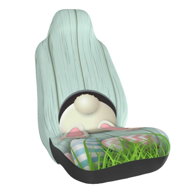 Wukai White Bunny Bottom And Easter Eggs Full Set Car Seat Covers with Soft Padding Universal Auto Front Seats Protector and Cushion Mat