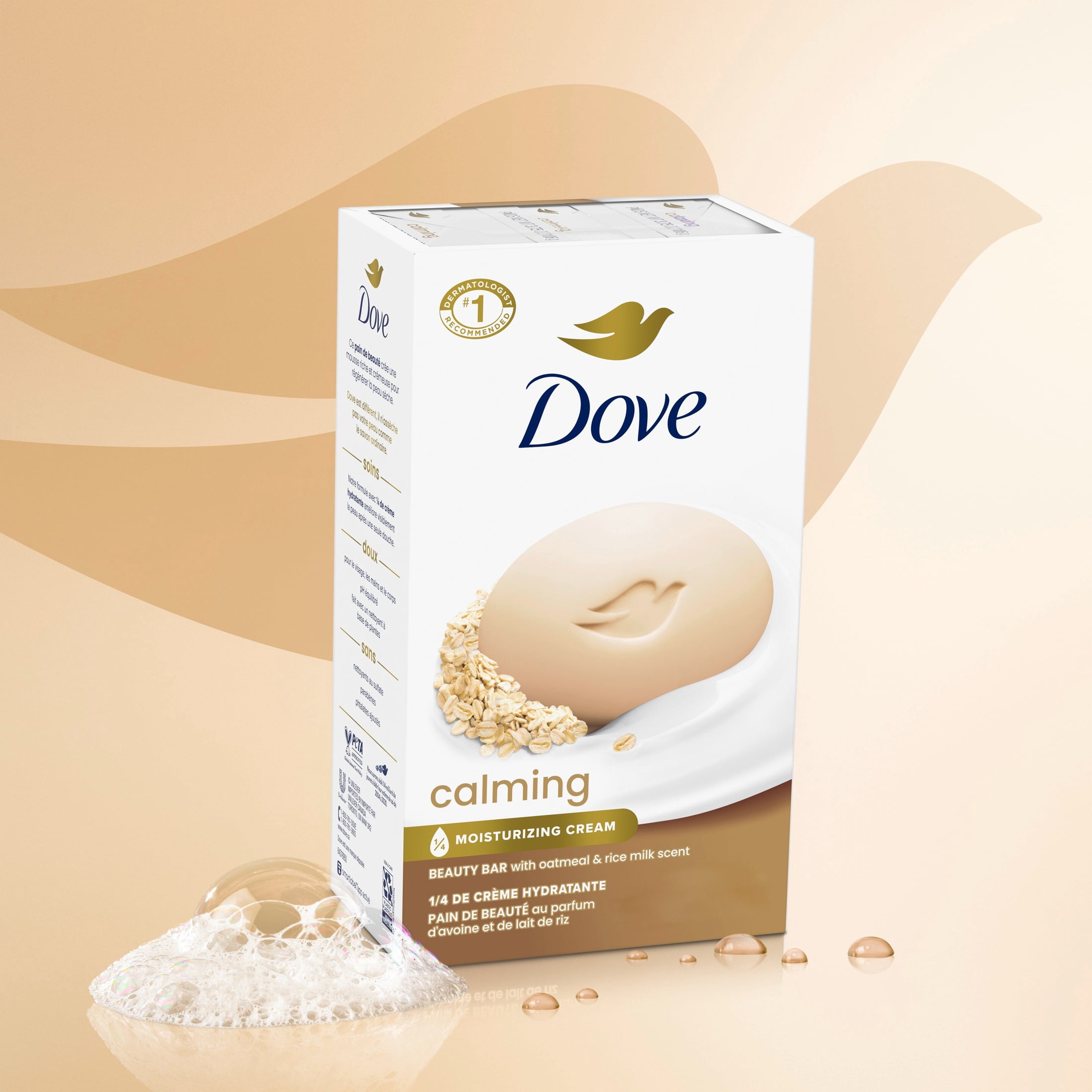Dove Beauty Bar Soap For Calm, Replenished Skin, Calming Oatmeal & Rice Milk, Tranquil and Hydrated Skin, 3.75 oz 4 Pack