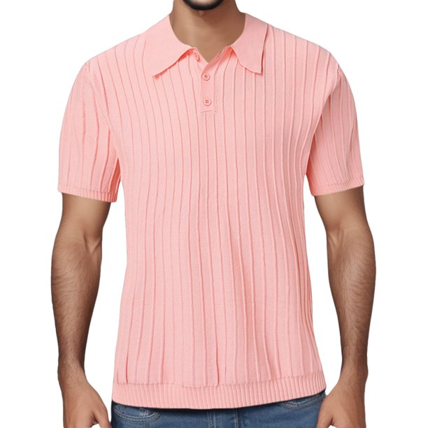 Gibobby Polo Casual para Hombre Polo de manga corta con cierre para hombre estilo casual de punto(Rosa,XG)