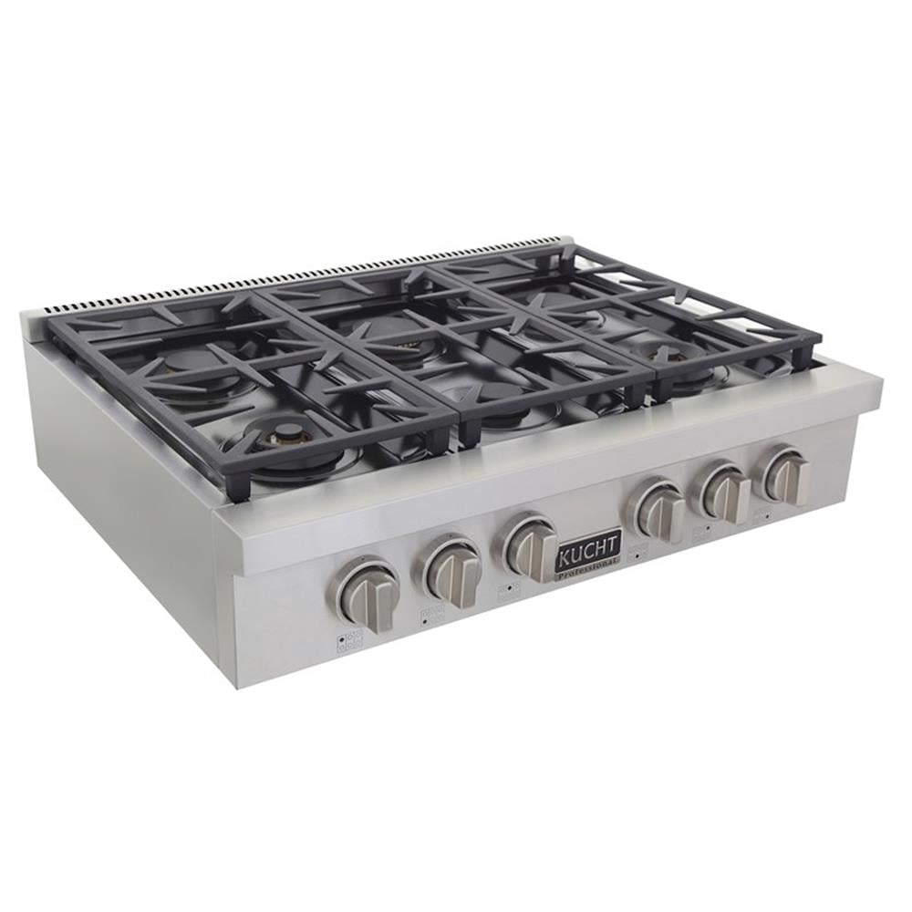 Pemberly Row 36" Propane Gas Range Top - Stainless Steel w/ Classic Silver Knobs