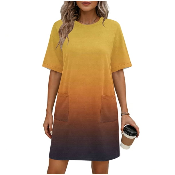 Mujeres Manga Corta Tops Impresión Casual Cuello Redondo Vendaje Vestido Falda de las Señoras, Vestido de Manga Corta para las Mujeres Primavera Verano Uso Diario