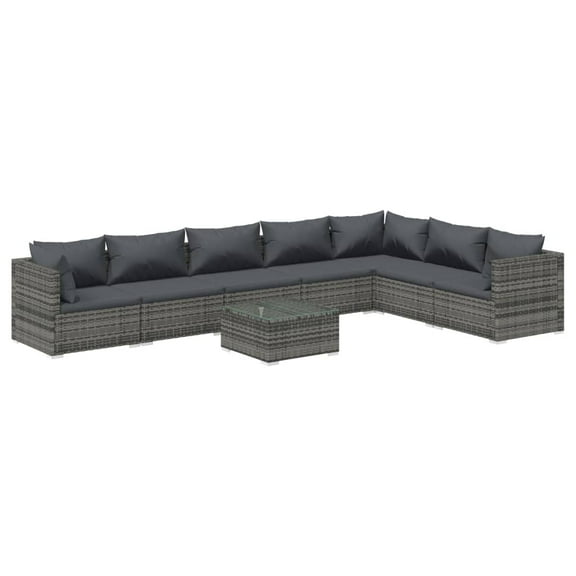 vidaXL 8 Piece Patio Lounge Set with Cushions Poly Rattan Gray