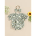 thumbnail image 2 of FEORJGP Infant Baby Girls Summer Rompers 3M 6M 12M 18M Newborn Short Sleeve Jumpsuit Daisy Print Round Neck Bodysuits with Headband Cute Floral Sweet Comfy Daily Clothes, 2 of 8
