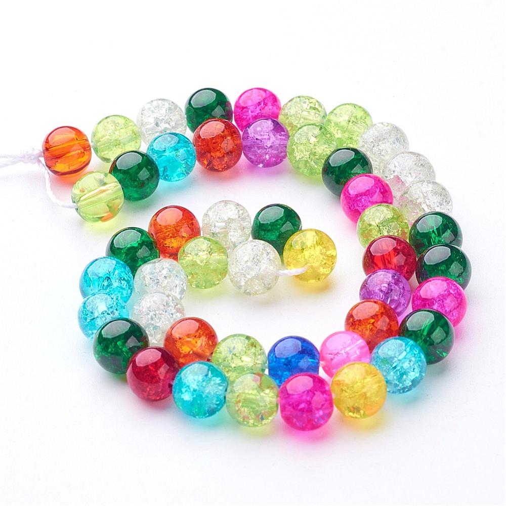 Crackle Glass Beads Strands Round Mixed color 8~8.5mm Hole: 1~1.6mm 48pcs/strand 16 inch