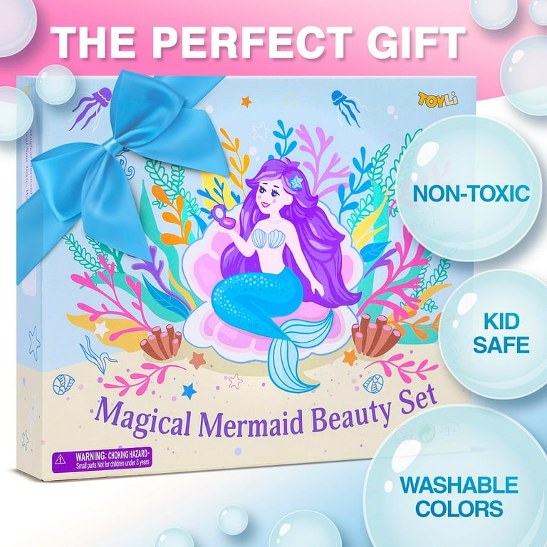 TOYLI Kids Makeup Set for Girls, 13-Piece Washable Mermaid Girls Makeup for Kids All Skin Tones, Size: 9.84 x 8.07 x 1.77