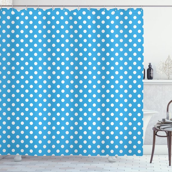 Ambesonne Blue Shower Curtain, Retro Polka Dots Geometric, 69"Wx84"L, Blue White