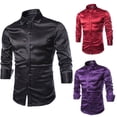 thumbnail image 2 of CENL Mens Shiny Silk Tops Long Sleeve Paisley Solid Dress Shirts Business Blouse, 2 of 7