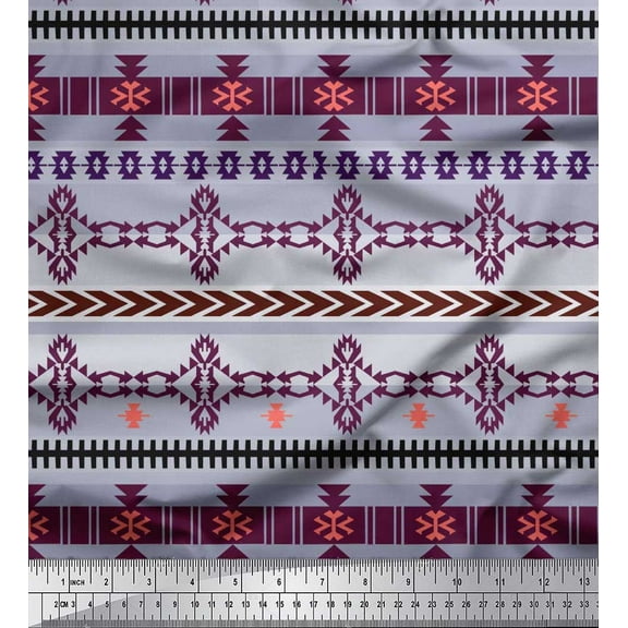 Soimoi Poly Georgette Fabric Ethnic Southwestern Printed Craft Fabric by the Yard 42 Inch Wide