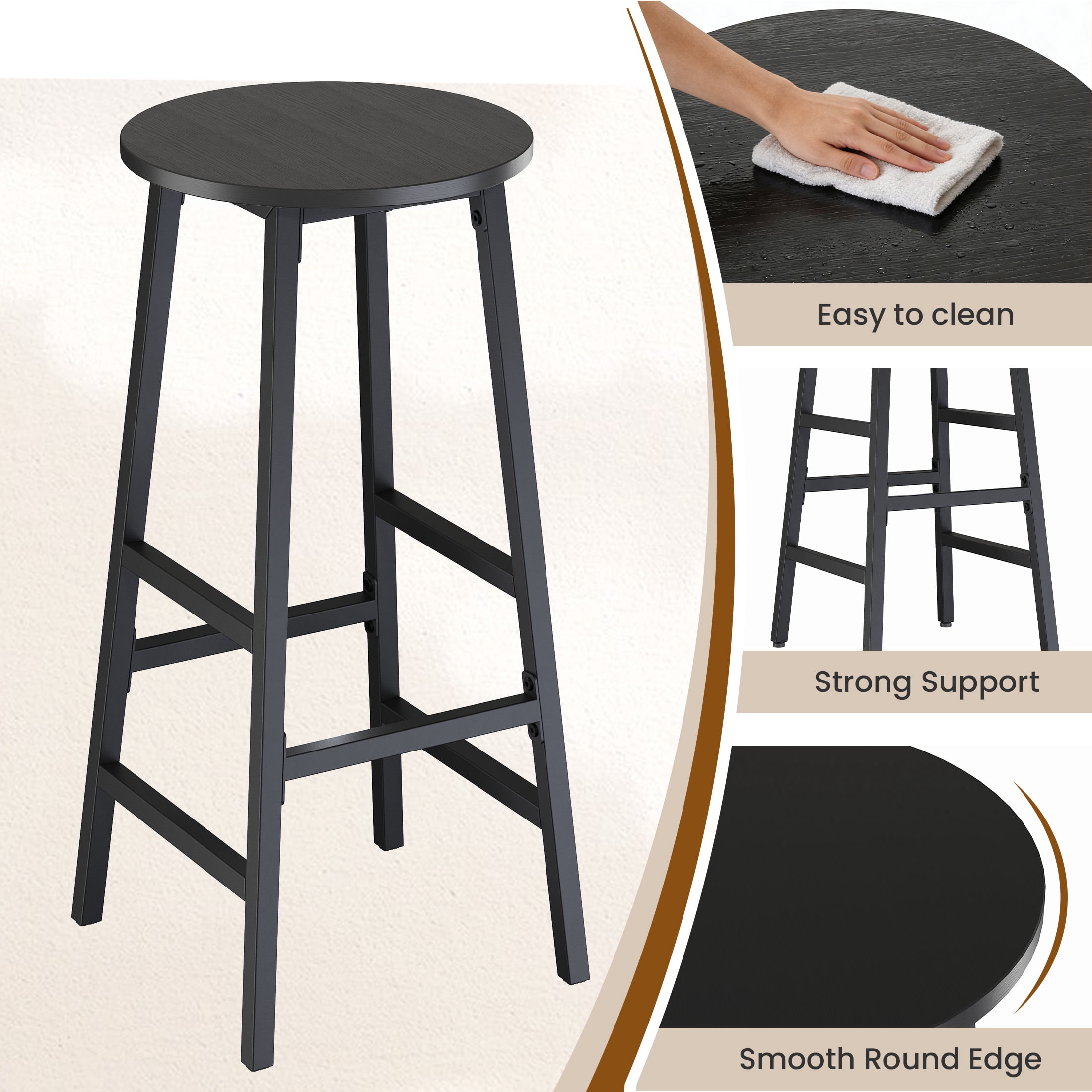 Gelloan Bar Stools, Barstools Set of 2,Counter Height Barstools,27.7" Bar Stools for Kitchen Island, Industrial Bar Chairs, for Dining Room, Kitchen, Bar,Black