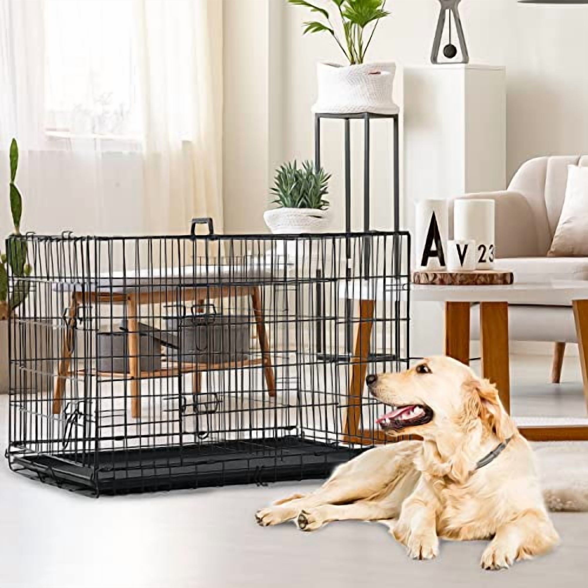 Dog Cage Dog Crate Dog Kennel Folding Metal Pet Crate for Small/Medium/Large Dogs 36 Inch Double Doors Puppy Kennel with Divider Panel Indoor Outdoor Travel Use(Black)