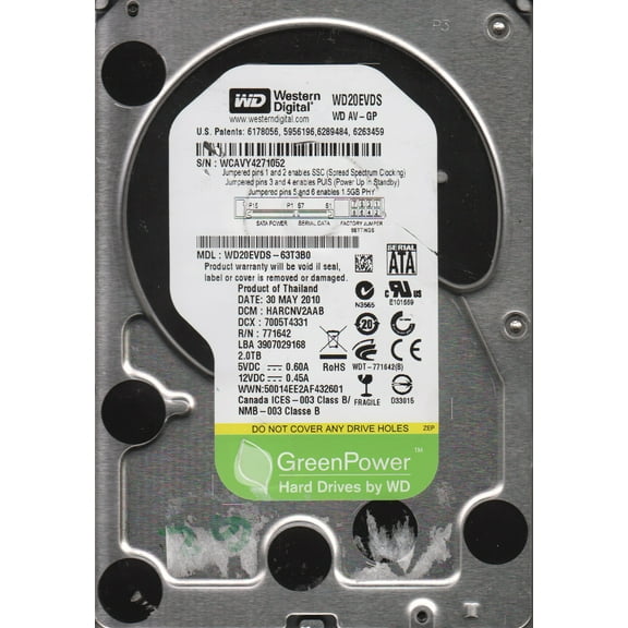 WD20EVDS-63T3B0, DCM HARCNV2AAB, Western Digital 2TB SATA 3.5 Hard Drive