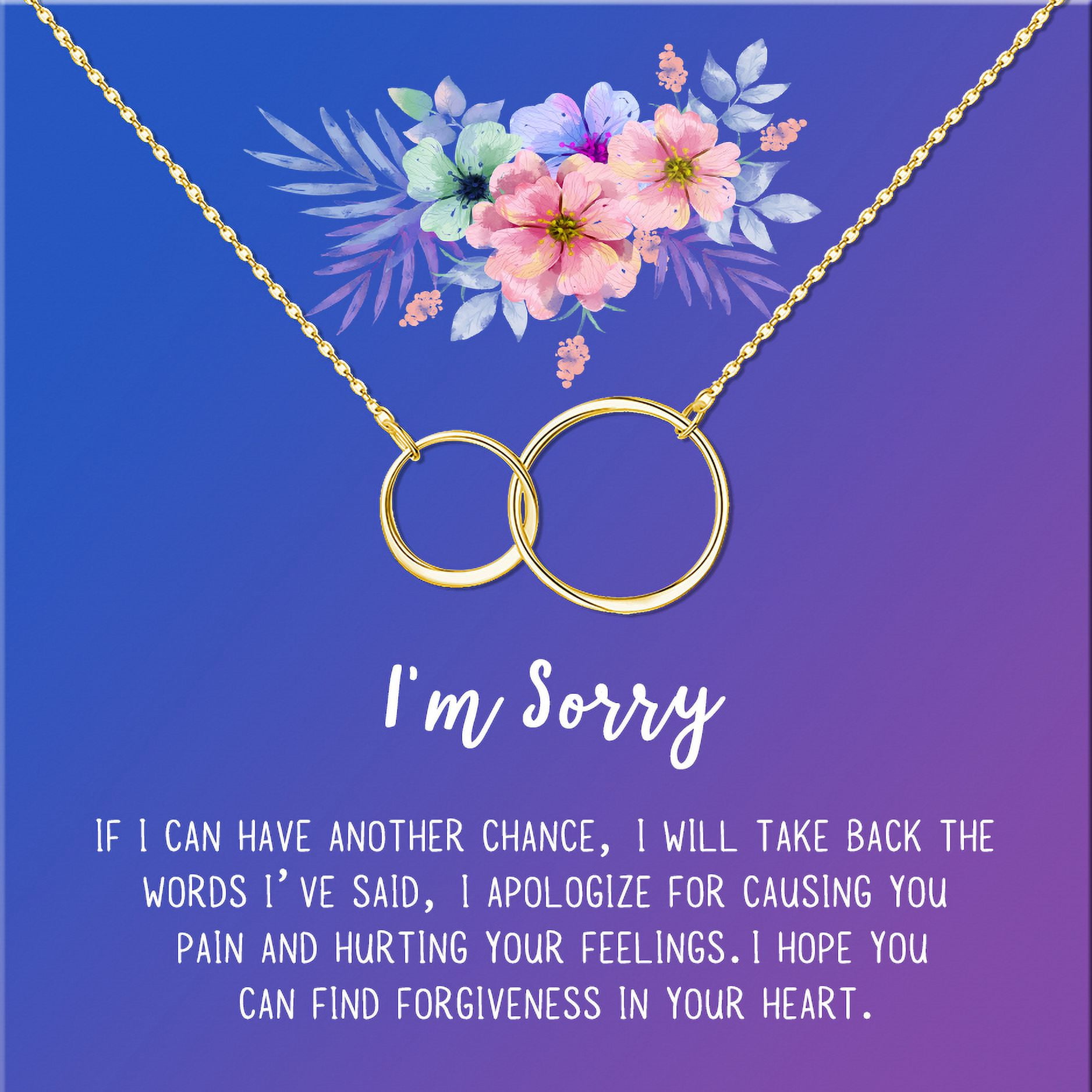 Anavia I'm Sorry, Apology Gift Card Necklace, Apology Gifts for Her, Sorry Quote Apology Gifts for Wife, Forgiveness Gift for Girlfriend-[Gold Infinity Double Ring, Blue-Purple Gift Card]
