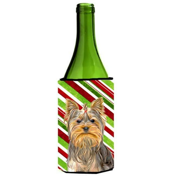 Candy Cane Holiday Christmas Yorkie & Yorkshire Terrier Wine bottle sleeve Hugger