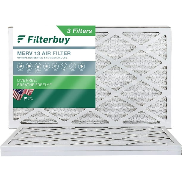 Filterbuy 16x24x1 MERV 13 Pleated HVAC AC Furnace Air Filters (3Pack