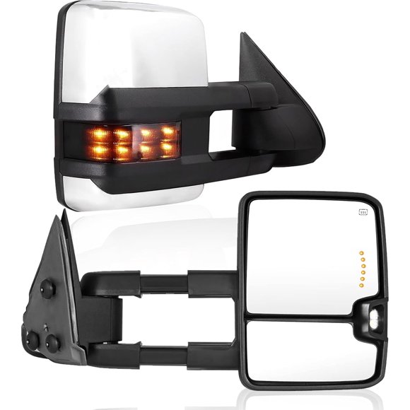 Perfit Zone Miroirs de Remorquage Compatibles avec Chevy Silverado/GMC Sierra 1500/2500 1999-2002, Chevy Silverado 2001-2002 GMC Sierra 1500 HD 2500 HD 3500 Puissance Flèche Chauffante Feu de Signalisation Chrome Paire