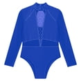 thumbnail image 5 of Linjinx Kids Girls Rhinestones Figure Ice Skating Suit Ballet Dance Leotard Mock Neck Bodysuit Long Blue 12, 5 of 7