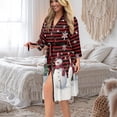 thumbnail image 5 of Yuyamidu Christmas Robes for Women Snowman Bathrobe Sleepwear Snowflake Mid-Length Night Robe Size M Red Black Stripes Long Sleeves Kimono Robe with Waist Belt, 5 of 7