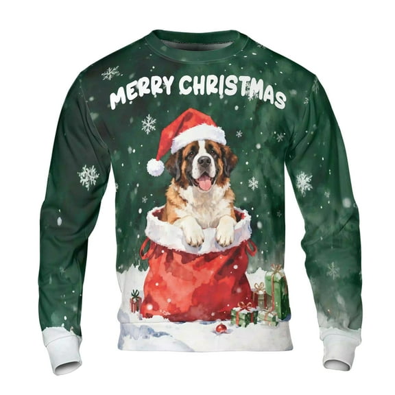 Santa Surprise Gift Saint Bernard Merry Cheerful Christmas All Over Print 3D Sweatshirt Unisex Merch St Dog Lover - 12021