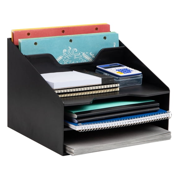 Mind Reader Desktop Organizer, Vertical File Holder, Paper Trays, Office, Plastic, 12.5"L x 11.75"W x 9.5"H, Black
