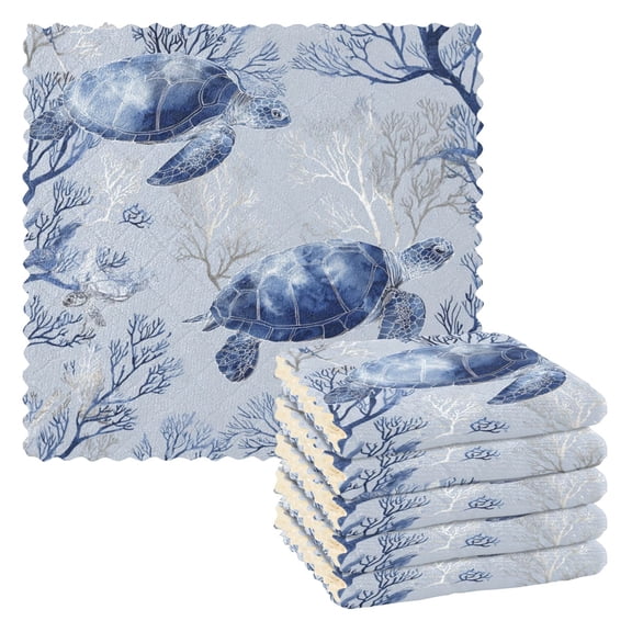 6 Pieces of Kitchen Towels 11x11Inch Kitchen Dish Cloths Kitchen Dish Towels Reuseable Cleaning Cloths Beautiful Blue Turtle