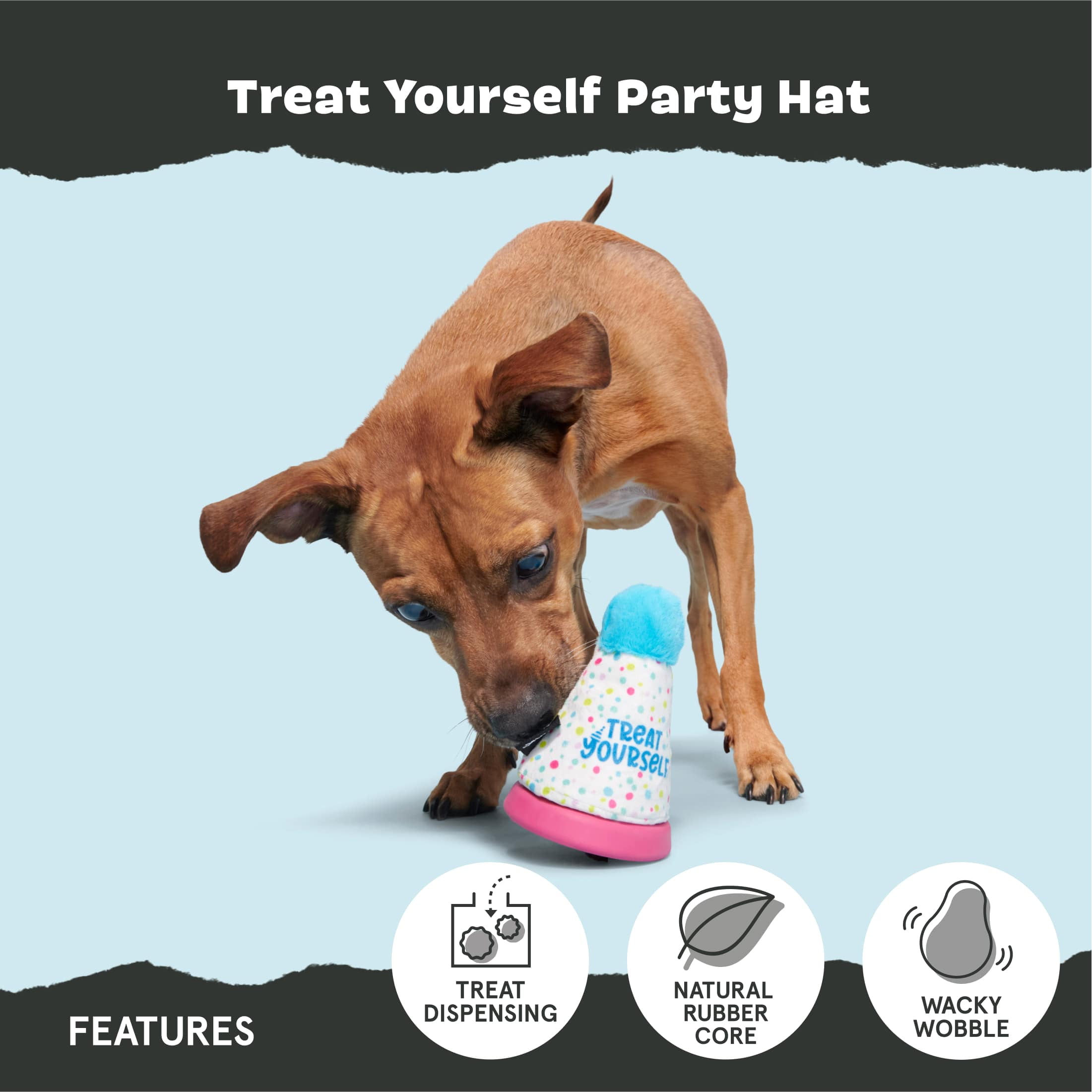 BARK Super Chewer Treat Yourself Party Hat Rubber Dog Toy with