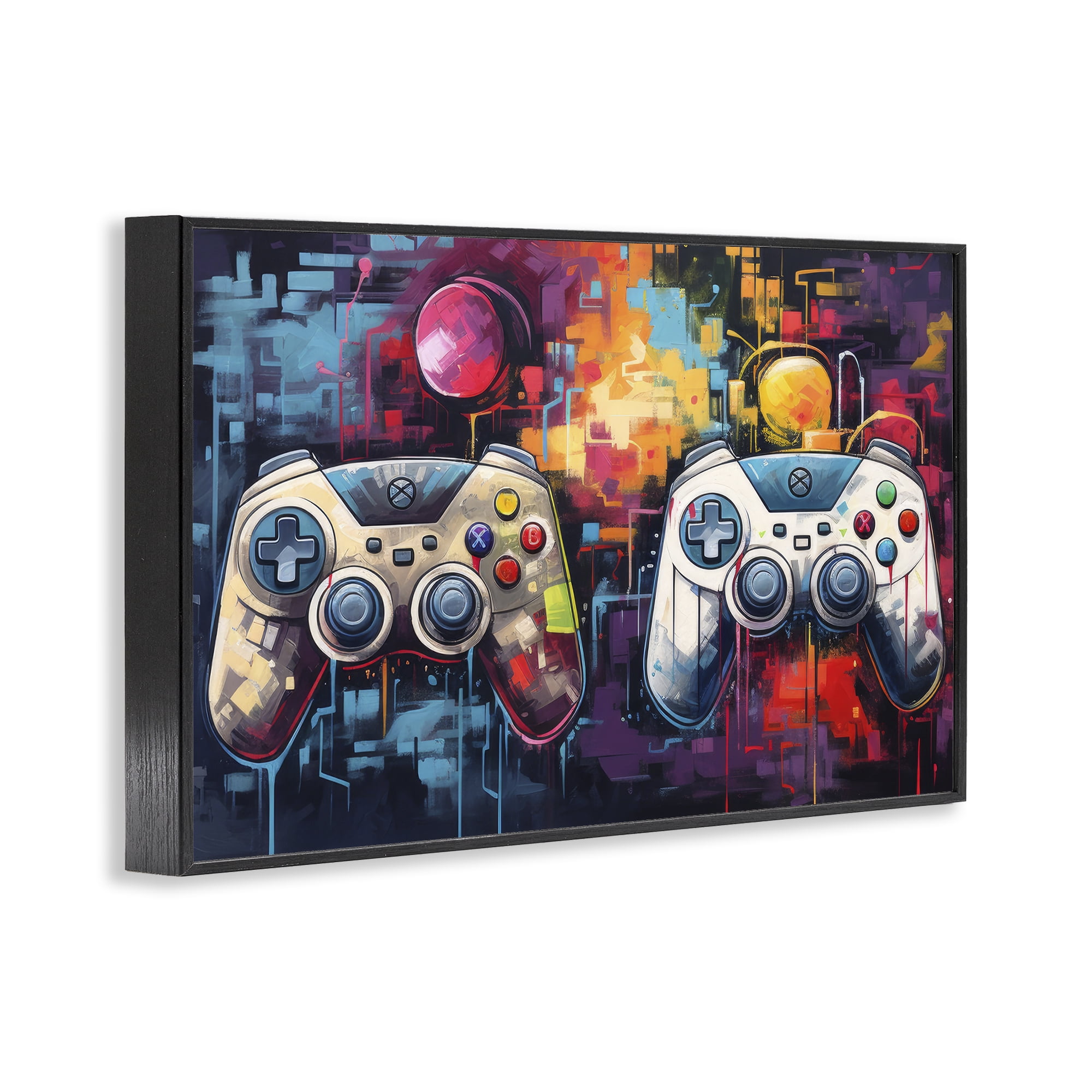 Stupell Industries Double Controller Modern Gamer Black Framed Giclee Art, design by Lazar Studio