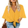 thumbnail image 1 of CHUANK Women‘s Button Down V Neck Tops Ruffled 3/4 Sleeve Tie Knot Front Blouses White Sizes S-2XL, 1 of 3