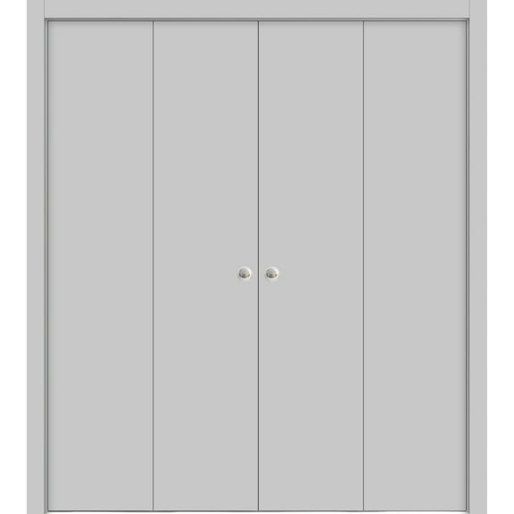 Sliding Closet Double Bi-fold Doors 72 x 96 inches | Planum 0010 Matte Grey | Sturdy Tracks Moldings Trims Hardware Set | Wood Solid Bedroom Wardrobe Doors