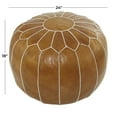 thumbnail image 3 of DecMode Moroccan Light Brown Leather Floral Pouf with White Stitching, 3 of 9