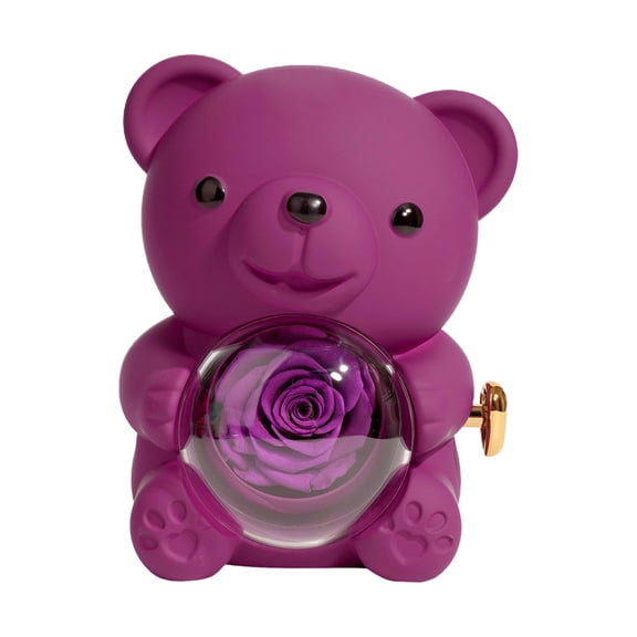 Soumake Preserved Rose Hug Bear Gift with Heart Necklace Rotatable Eternal Flower Bear Gift Box Wife Mom Grandma Girlfriend Valentine's Day Birthday Gift