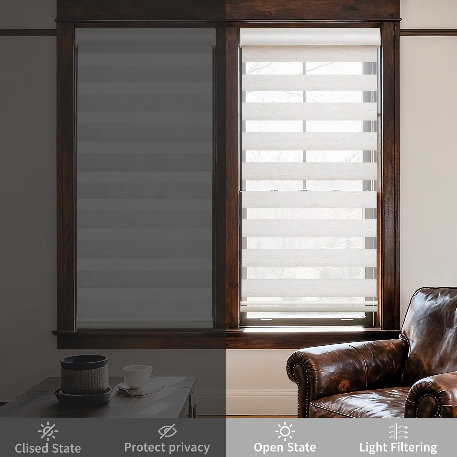 MYshade Cordless Zebra Blinds Beige-29"W*72"H Pull Down Roller Window Shades Double Layer Light Control Free Stop Window Shades Day and Night Blinds Easy Installation for Home