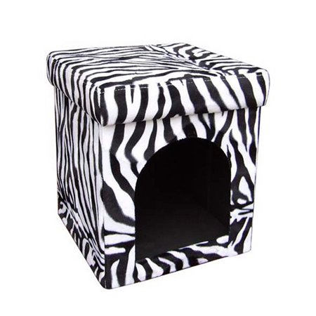 UPC: 0192551624122 | Pet House with Zebra Print Fabric and Removable Top  White and Black