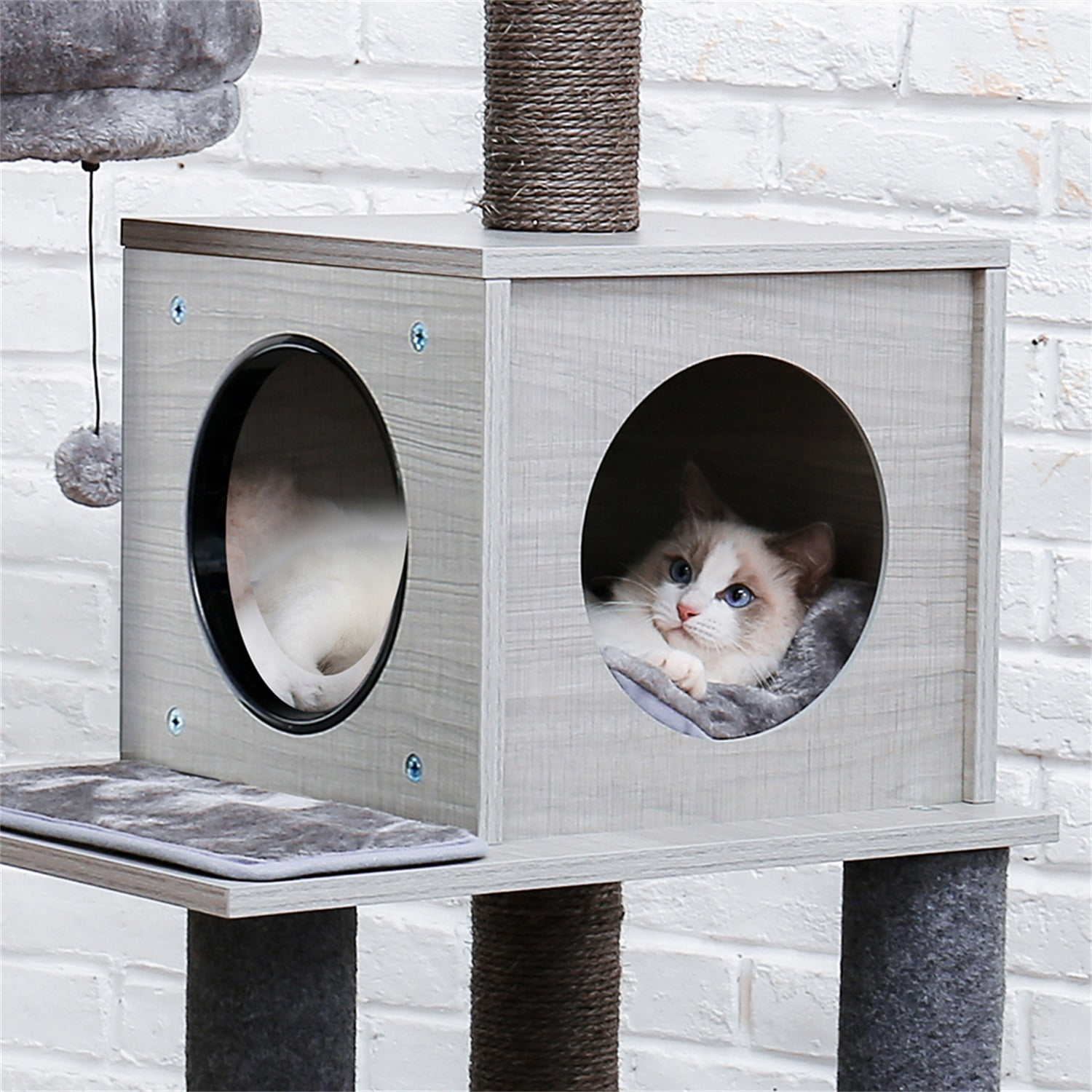 Pefilos 55 Inches Wooden Cat Tower for Adult Cats Modern Cat Tree Tower with 2 Super Large Condo, Cat Tree House with Removable Soft Perches Cat Condo for Indoor Cats, Gray Pefilos 55 Inches Wooden Cat Tower for Adult Cats Modern Cat Tree Tower with 2 Super Large Condo, Cat Tree House with Removable Soft Perches Cat Condo for Indoor Cats, Gray