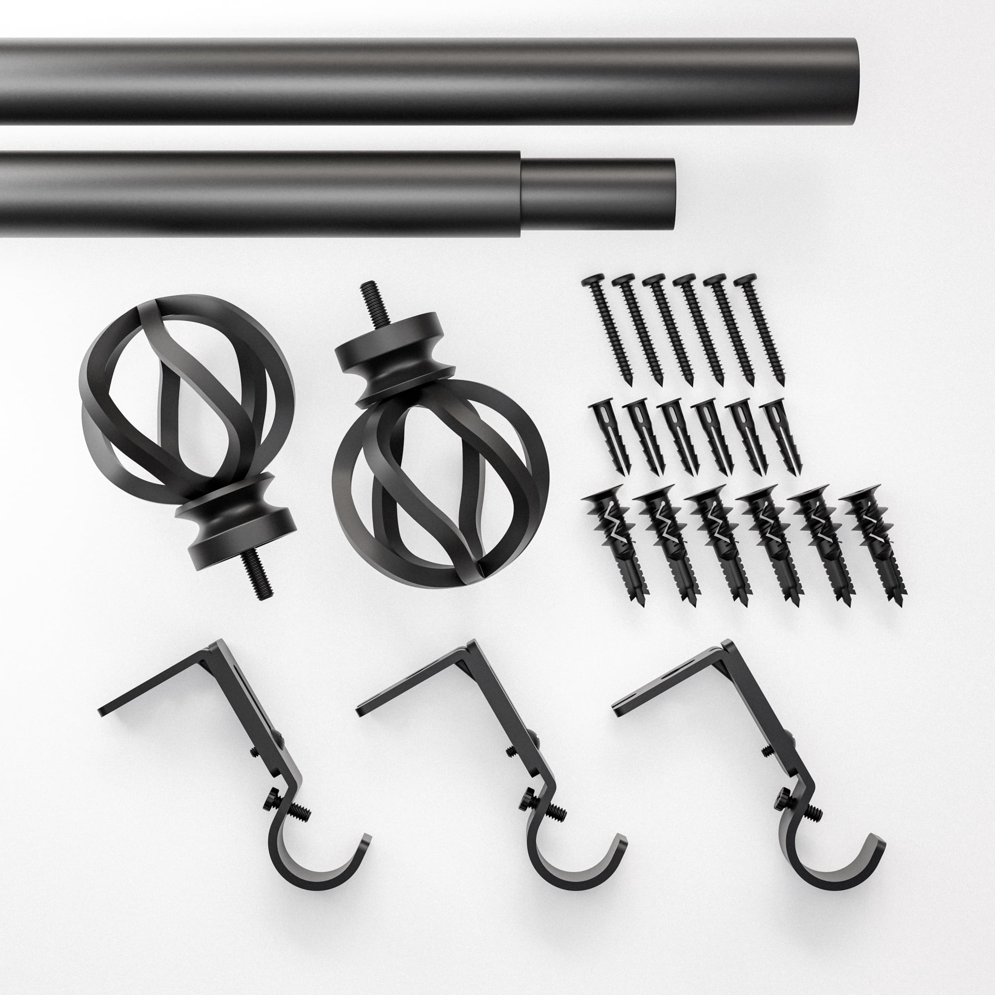 Better Homes & Gardens 1" Matte Black Cage Adjustable Single Curtain Rod Set, 32-120"