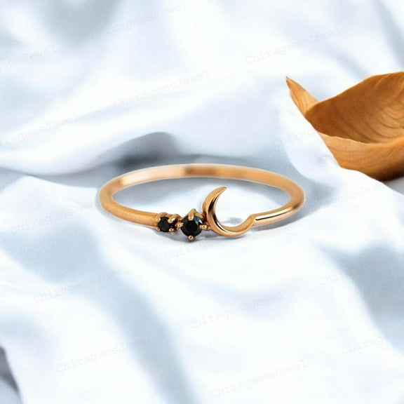 CHIRAGEMSJEWEL 2.5MM/ 0.3ct Round Shape Black Onyx Engagement Ring, Natural Gemstone Moon Ring New Year Gift for Sister