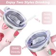 thumbnail image 5 of 40oz Cute Red Strawberry Stainless Steel Flip Straw Tumbler Spill Proof Travel Cup Double Wall Vacuum Insulated Coffee Mug with Top Handle, 5 of 6
