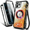 thumbnail image 6 of NageBee Designed for iPhone 12 / 12 Pro with [Built-in Screen Protector] Case MagSafe Compatible With Diamond Wrist Strap Lanyard, Glitter Floating Liquid Cute Case (Orange), 6 of 6
