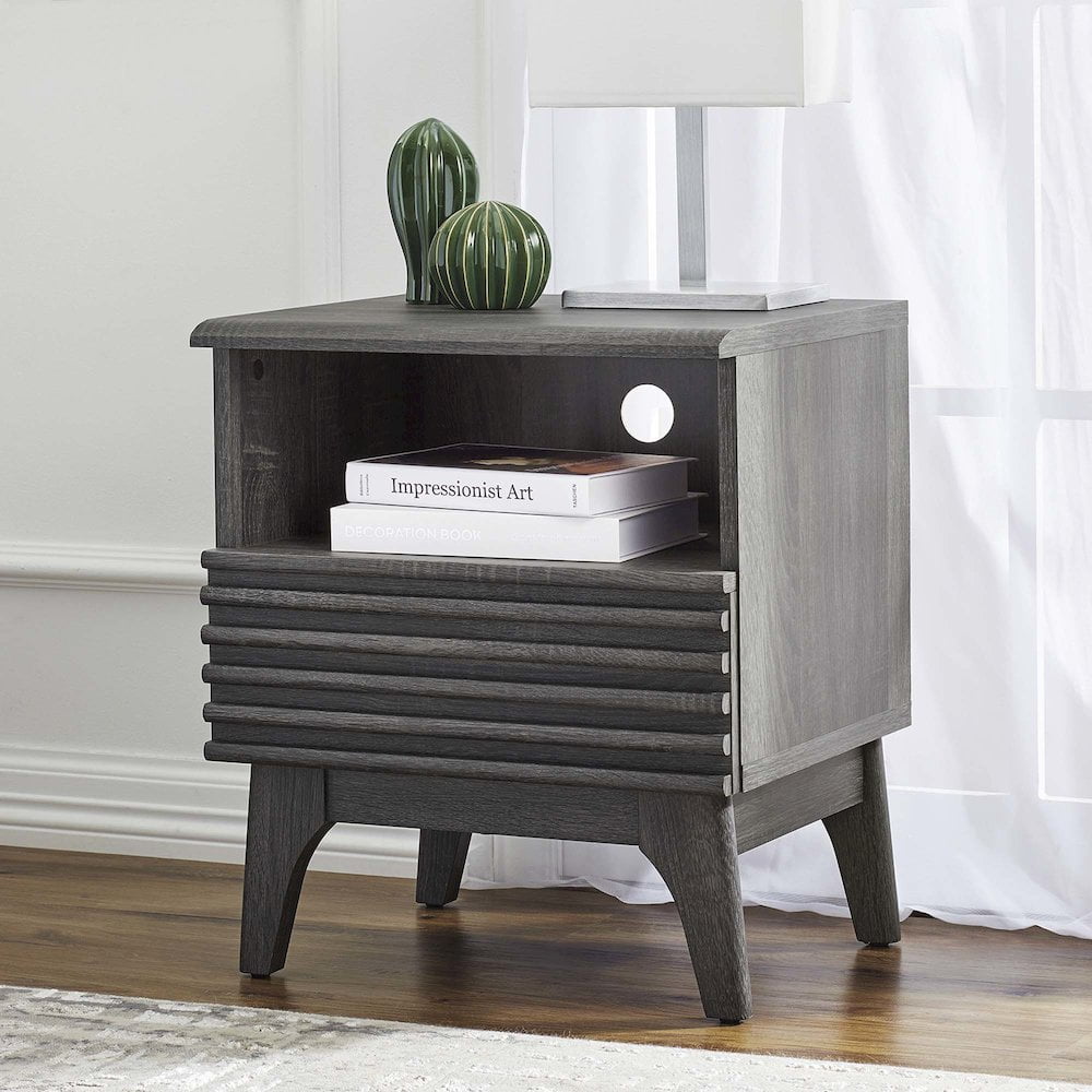 Modway Render Modern Particleboard Wood Nightstand - Charcoal Finish